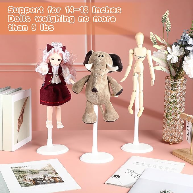 Yaocom 12 Pcs Adjustable Doll Stand Display Holder for 14 to 18 Inches Action Figure Stands with Expandable Waist Wire Bracket Support Dolls Display Rack for Home Shop Birthday Party(White)