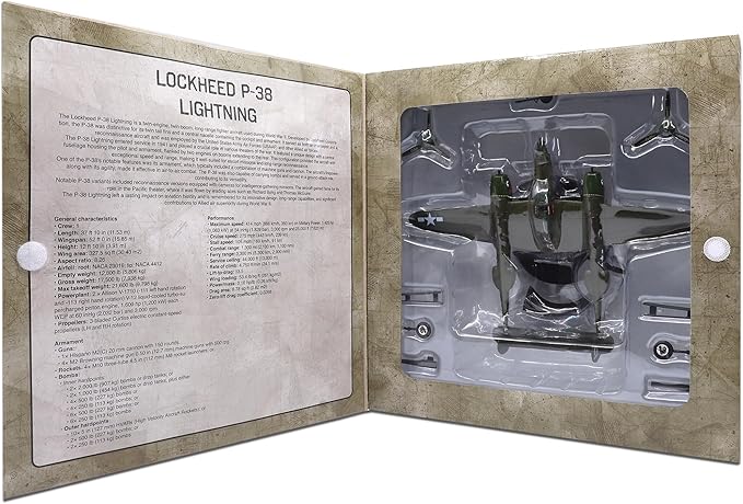 Motor city classics 1:72 Scale Military Diecast Collectible | USAAF Lockheed P-38J-10-LO Lightning Interceptor - 2nd Lt. Joseph E Ficklin | Militaria Diecast Model 27296-41