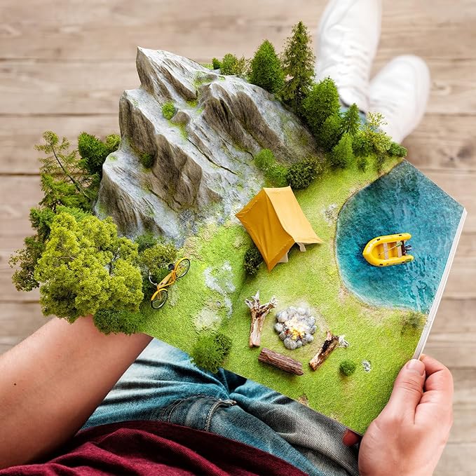 Tigeen 28 Pcs Model Trees Mixed Model with 1.4 Ounce Faux Green Moss Decor Tree Train Scenery Architecture for DIY Crafts, Building, Scenery Landscape(Spring Green)