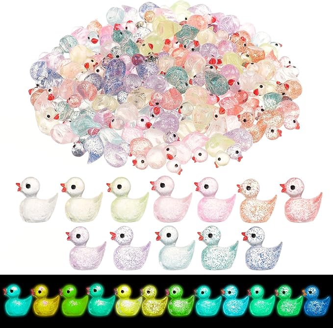 240Pcs Mini Resin Ducks Bulk, Luminous Tiny Duck Figurines for Miniature Dollhouse Decor, Fairy Garden, Aquarium Landscape, DIY Crafts, Party Favors, Hide & Seek Game, Classroom Activities