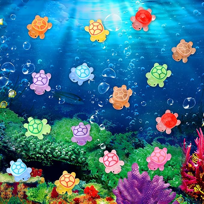 100 Pcs Luminous Mini Resin Turtles, Tiny Sea Turtle Animals to Hide Miniature Figures Glow in the Dark Small Plastic Ocean Animal for Fairy Garden Micro Landscaping Dollhouse Home Decor Party Gifts