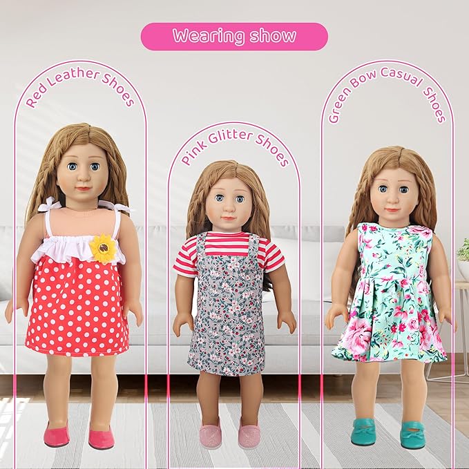 MSYO 18 Inch Doll Shoes 6 Pairs-Assorted Fashion Doll Accessories with Boots & Unique Design, Durable Kids Shoe Set for 18 Dolls, Gift for Girls Ages 3+