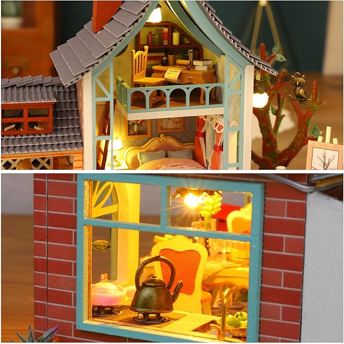 GuDoQi DIY Miniature Dollhouse Kit, Tiny House kit with Music, Miniature House Kit 1:24 Scale, Great Handmade Crafts Gift for Birthday Christmas Day, Jungle Resort