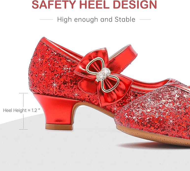 Dufannie Girls Dress Shoes Low Heel Princess Flats Mary Jane Flower Wedding Party Glitter Shoes for Kids Toddler