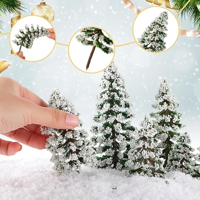 Skylety 35 Pieces Model Trees 1.2-6.3 Inch Mixed Miniature Trees Diorama Supplies Fake Plants Train Scenery Landscape Christmas Village Architecture DIY Crafts(Dark Green,Snowy Cedar)