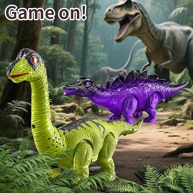 3-Pack Electronic Walking Dinosaur Toys for Toddlers 2-4, Moving Dinosaurs Toys with Lights, Roaring Sounds, T-Rex, Brachiosaurus & Stegosaurus, Xmas Birthday Gift for 2 3 4 5 6 Years Old Boys