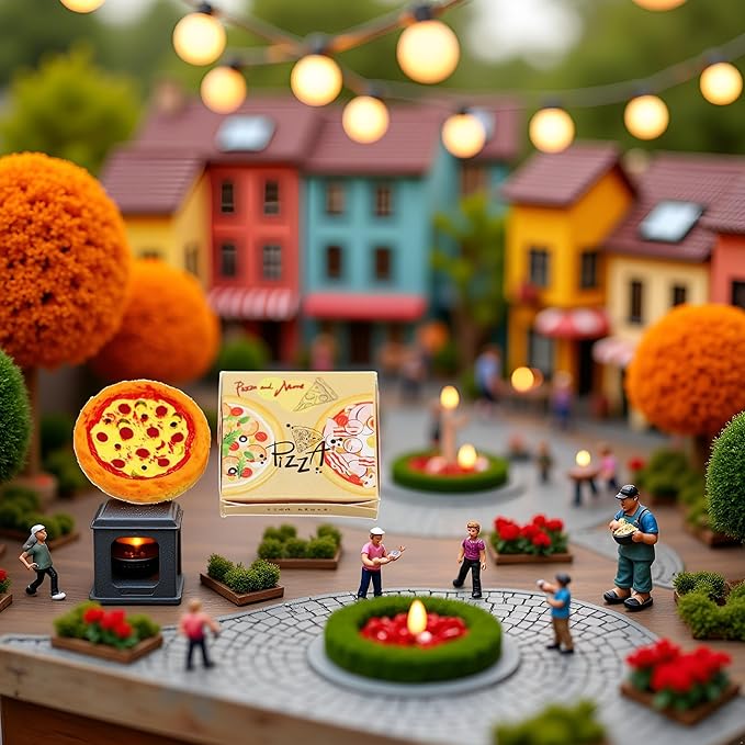 Jizlan 1 Set Miniature Pizza Box, 1:6 & 1:12 Scale Realistic Dollhouse Food Model Set, Yellow Resin Doll House Furniture Supplies for Pretend Play Kitchen