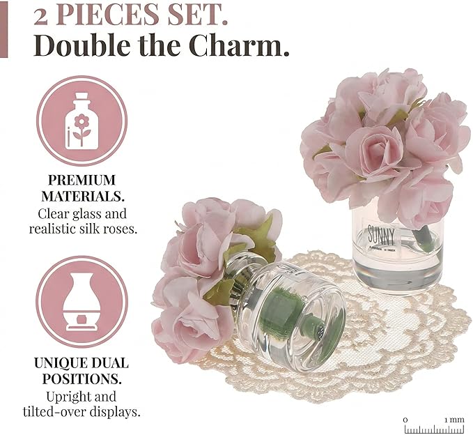 2Pcs 1:12 Scale Glass Vase with Flowers Set, Decorative Accessories for Mini Scene, Mini Decoration Dollhouse Décor