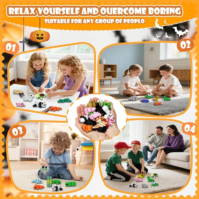 20 Pcs 3D Printed Animals for Kids, 3D Printed Toys for Flexible Mini Articulated Animal Set, 3D Print Fidget Toy Bag Keychains, Home Office Desk Decor Bathroom Toys Kids Hallowmas Gifts