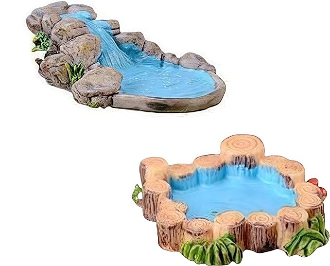 2Pcs 2 Models Blue DIY Miniature Mini Water Pool Fairy Garden Lawn Ornament for Mountain Dollhouse Decor Craft Outdoor Statues Antique European Village Character and Manor Style, Decorations