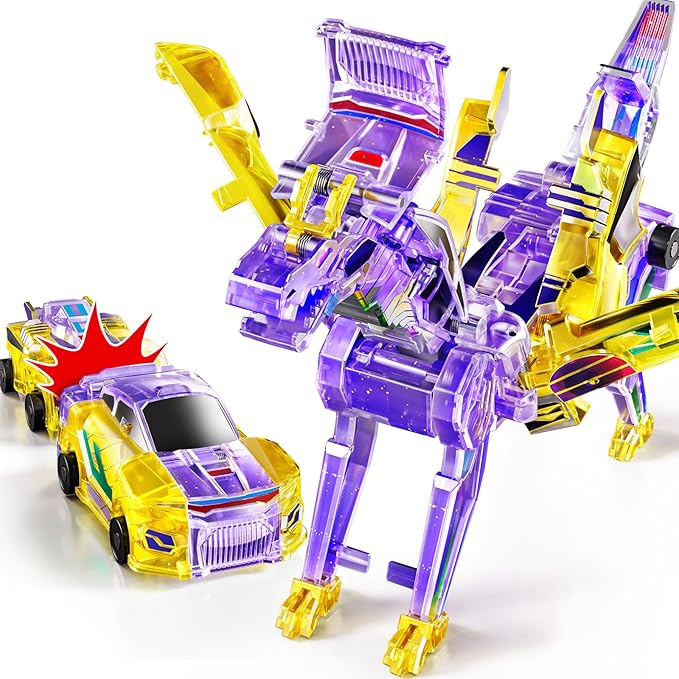 Collision Transforming Dinosaur Car Toy, 2 in 1 Magnet Cars Transform into Dinosaur Toys, Fun Robot Dinosaur Toy Cars Birthday Gift for Kids Boys Girls Age 4-6 6-12 Year Old