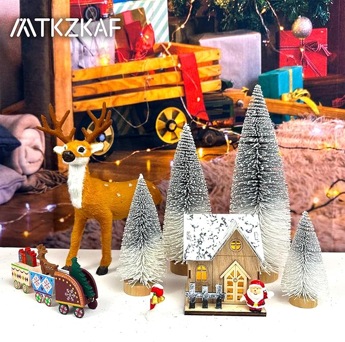MTKZKAF Mini Christmas Trees Bottle Brush Christmas Trees for Christmas Decorations Multicolor Table Top Gradient Christmas Tree with Wooden Base (Silvery+White)