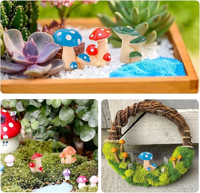 11 Pcs Mini Mushrooms Figurines Tiny Miniature Mushroom Charm Colorful Resin Mushrooms Landscape for Fairy Garden Fish Tank Plant DIY Cake Topper Office Desk Home Party Decor