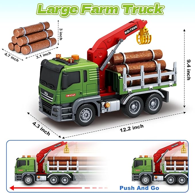 Toddler Boy Toys for 3 4 5 6 7 Years Kids, Large Flatbed Truck Toy with a Farm Truck, Friction Powered Vehicles Toys with Lights and Sounds, Birthday for Boy Girls