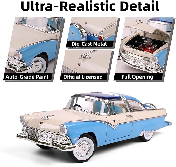 1955 Ford Crown Victoria 1/18 Scale Die-Cast Metal Model Premium Classic Vintage Alloy Cars with Display Case, for Kids Men and Teens Dad 14+ Year
