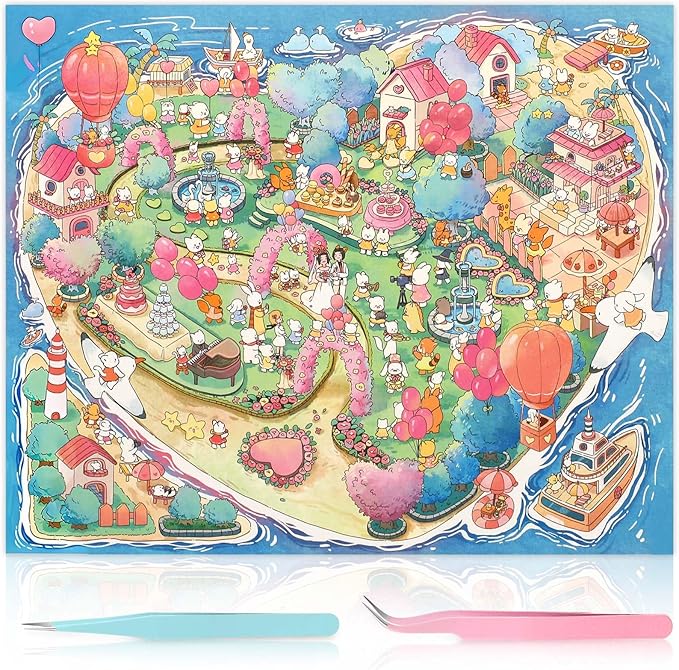 DIY 3D House Stickers Large Size, 14.2X 10 inch Miniature Scene Stickers for Teens Adults Cute Make Own House, Sticker Scene Rooms Book Romantic Undersea Wedding for Relief Stress Pass The Time