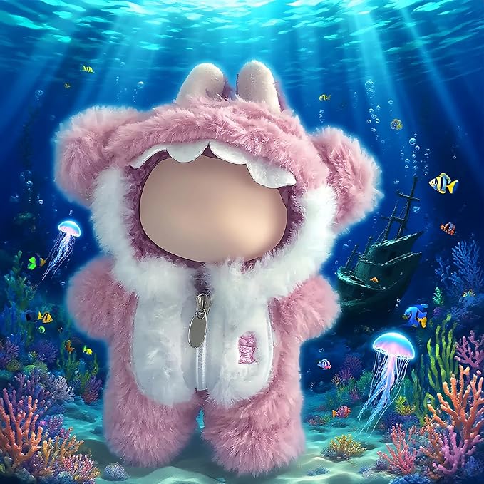 17cm (6.7inch) Doll Clothes, Outfits for Clothes Set, Faking Animal Style Outfit Jumpsuit Blue Shark & Pink Shark Costume for Dolls, (Doll Not Included)