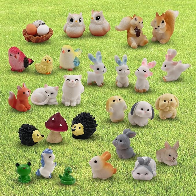 30 Pcs Tiny Resin Animals to Hide Mini Forest Animals Figurines for Dollhouse Miniature Garden Fairy Garden Succulents Plants Ornaments
