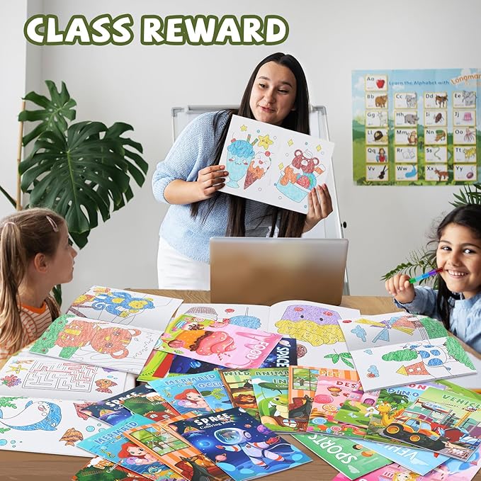 BenLouis Coloring Books for Kids With Stacking Crayons Set Mini Coloring Books Bulk for Ages 4-8-12 Small Activity Books for Birthday Party Gifts Goodie Bags Stuffers Travel（24+24Pcs Assorted）