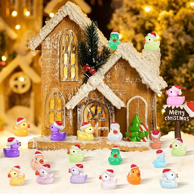 160 Pcs Mini Christmas Resin Ducks Luminous Tiny Ducks Little Glow in The Dark Plastic Ducks for Micro Landscape Garden Aquarium Décor Dollhouse Accessories DIY Craft Slime Making Xmas Decoration