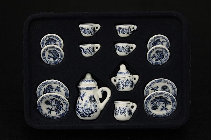 Dollhouse Decoration Accessories, 1:12 Dollhouse Miniature Scene Model 15 PCS Porcelain Teacup and Saucer Set Pretend Play Toy (B, 15 Pcs)