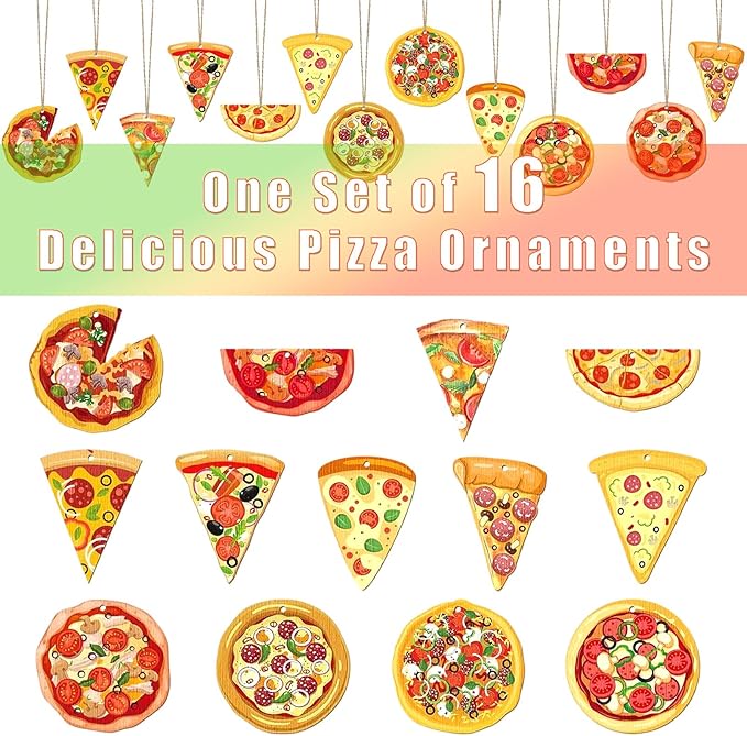 13 Pack Pizza Christmas Ornaments Set - Funny Christmas Decorations with Hanging Ropes, Cute Food Ornaments for Xmas Tree, Ideal for Pizza Party & Gifts