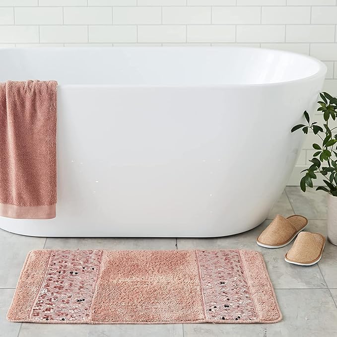 Zahari Home Sinatra Modern Bathroom Rug Classic Luxury Bath Rug Contemporary Decor Pink Bath Mat for Shower Unique Design Stylish Blush Bathroom Rug Bath Shower Tub Decor Bling Blush