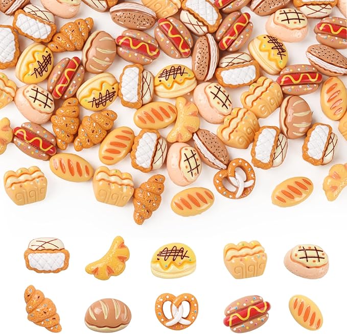 100CS Mini Bread Miniature Bread Bulk Mixed Styles Resin Bakery Food for Photography Props Home House Desk Shops Party Display Decor