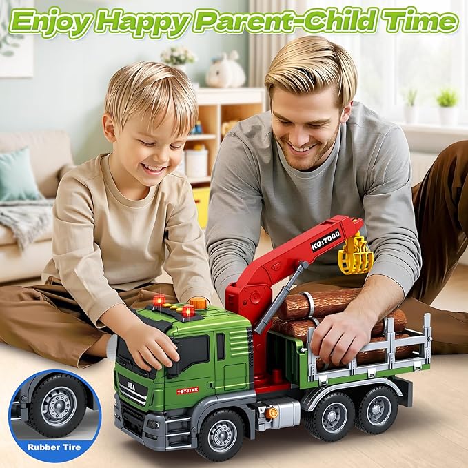 Toddler Boy Toys for 3 4 5 6 7 Years Kids, Large Flatbed Truck Toy with a Farm Truck, Friction Powered Vehicles Toys with Lights and Sounds, Birthday for Boy Girls