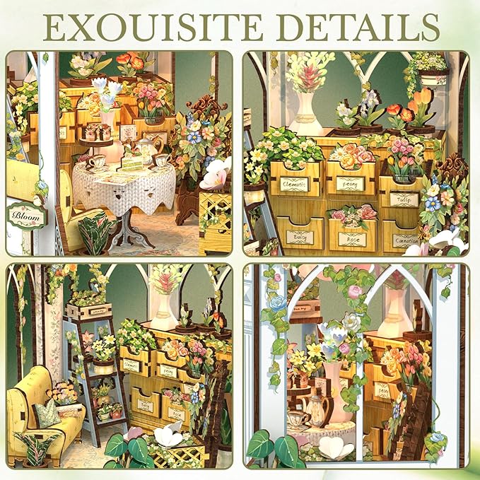 Cutefun Book Nook Kit - DIY Miniature House Dollhouse Kit for Adults, 3D Wooden Puzzle Flower House Model Kit Building Set Crafts for Home Decor Gifts for Family and Friends (Windsor Flower House)