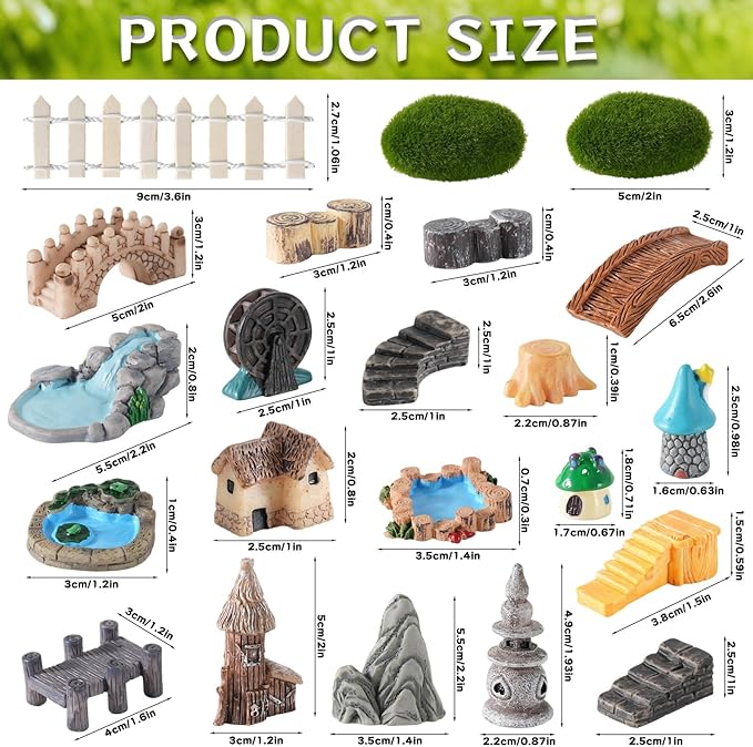 22 Pcs Mini Fairy Garden Accessories - Multicolor Resin, Plastic, Stone - Miniature-Garden-Accessories - Modern Fairy Theme - Perfect for DIY Crafts, Weddings, Birthdays