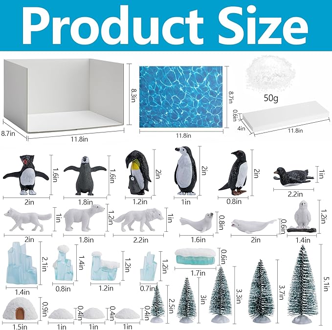 codree 30 Pcs Arctic Animals Habitat Diorama Project Set, Arctic Diorama Box Kit Figurine Toys Model, Polar Bear Penguin Animals Figurines Diorama Supplies for DIY Crafts Gifts School Project