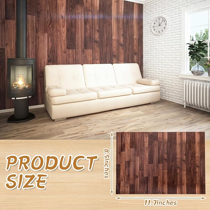Flutesan 3 Pcs Miniature Dollhouse Wallpaper and Flooring Peel and Stick 1:12 Scale Self Adhesive Doll House Wallpaper DIY Mini Dollhouse Accessories 8.27 x 11.69 Inch (Wood Color)