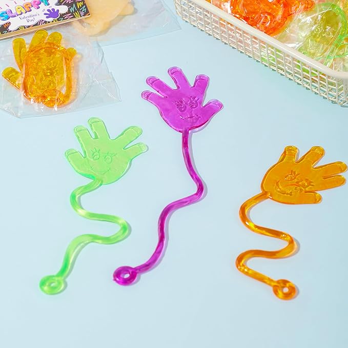 JOYIN 28 Packs Valentines Day Sticky Hands with Card Headers for Kids Party Favor, Classroom Exchange Prizes, Valentine’s Day Greeting Cards, Party Favors and Exchange Gifts