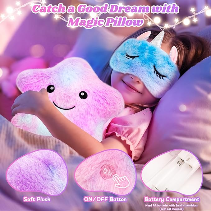 Mermaid Toys Gifts for Girls Age 4-6 7 8 9 10, Unique Girls Birthday Gifts Set with Locked Diary, Kids Purse, Plush Light Up Star Pillow, DIY Water Bottle Kits, for Christmas