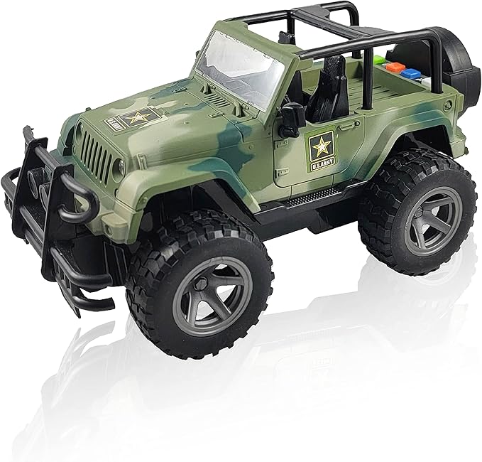 Lollipop United States Army Friction Powered 1/16 Model Off Road Vehicle w/Car Light & Sound, Push & Go Toy Rescue Battle Truck Military Toys 3+ yrs Old