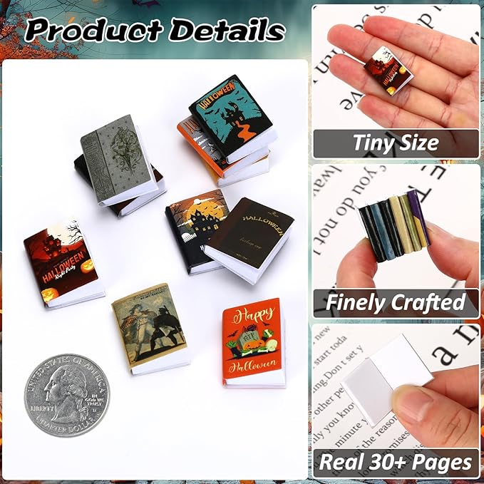 Mini Books, 24pcs 1:12 Scale Miniature Books, Dollhouse Books, Tiny Witchy Books for Dollhouse Accessories, Miniatures Collectors