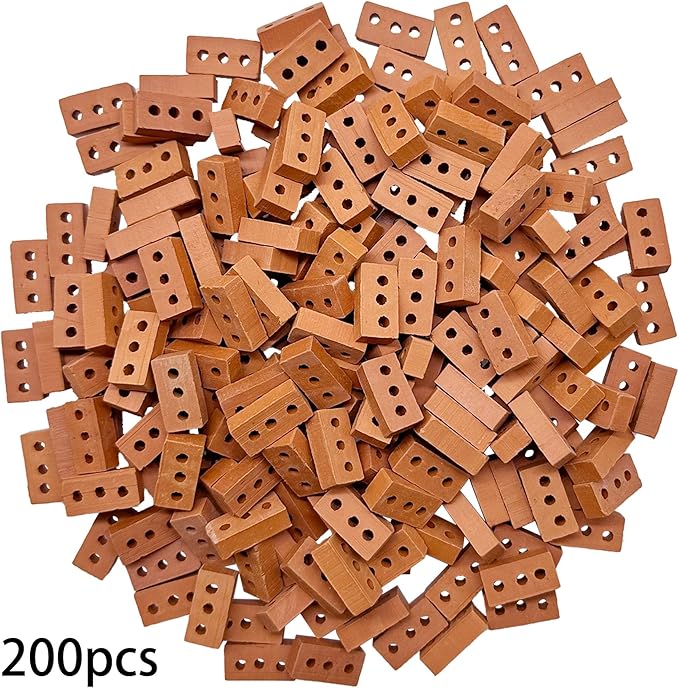 Woohome 200 PCS Mini Bricks for Landscaping, Crafts, Dollhouse and Garden Accessories - Realistic Tiny Blocks (3 Holes, Red)