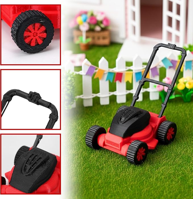 Miniature Dollhouse Lawnmower Model for 1:18 Scale, Creative Red Lawn Mower Mini Ornament Decoration, Realistic Compact Lightweight Decor for Doll House Home Festival Scenes