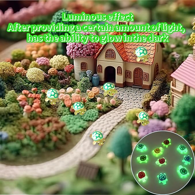 50pcs Luminous Mini Resin Turtles, Resin Animals, Mini Turtles, Marine Craft Decoration, Suitable for Decoration of Gardens, Parties, Miniature Landscapes (Green)