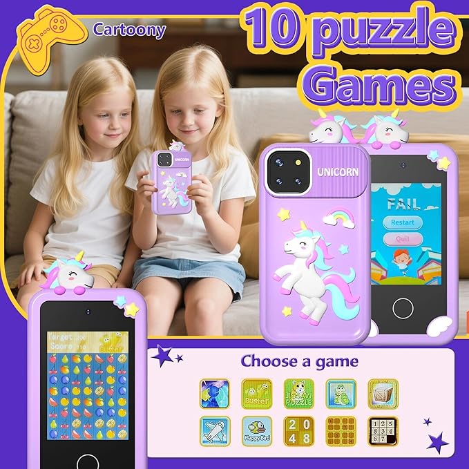 BEBESIRI Kids Camera Mini Smartphone Toy for Girls, 2.8" Touch Screen, 22 Learning Games, Dual Camera, Music Player, 32GB Card, Christmas Birthday Gift, (Purple Unicorn)