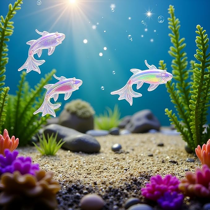 100Pcs Colorful Cute Mini Shiny Miniature Resin Goldfish Figurines, DIY Terrarium Crafts Ornament Accessories, Fairy Garden Accessories Ornament, Outdoor Decor
