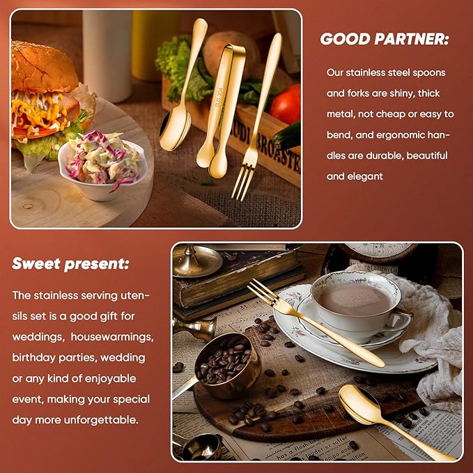 Cunhill 24 Pcs Charcuterie Accessories Mini Cocktail Tongs Small Serving Spoons and Appetizer Forks Stainless Steel Tongs Charcuterie Utensils for Valentine Party Supplies(Vivid Sharp Spoon,Golden)