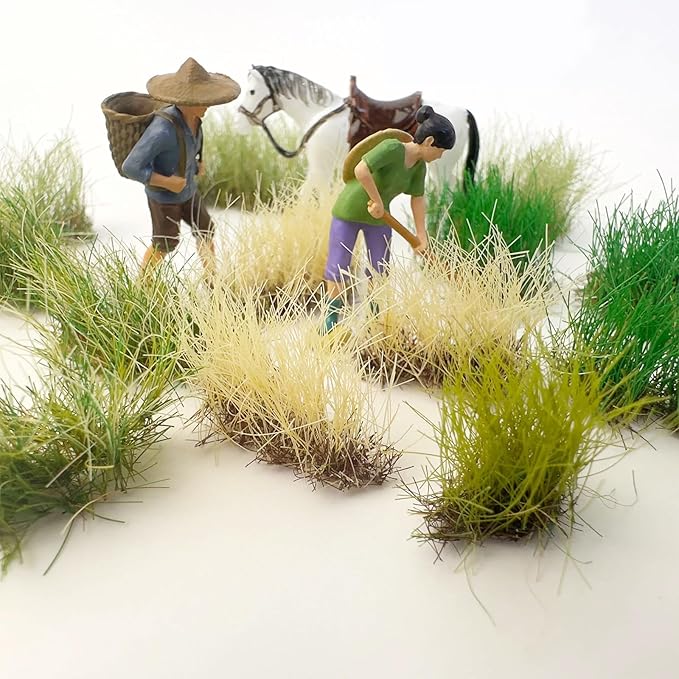 Woohome 2 PCS Model Grass Tufts Resin Static Scenery Model, Artificial Grass for Building Model, DIY Miniature Train Landscape Terrain Railway Scenery Decorations, Green