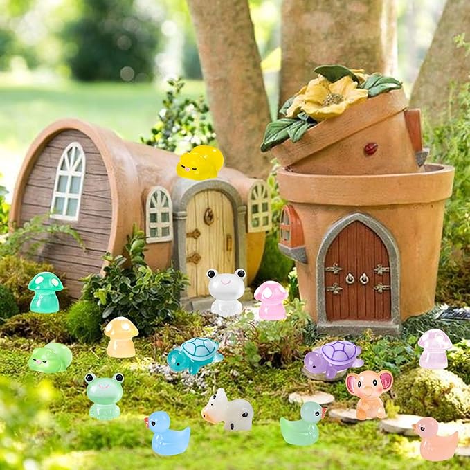245 Pcs Resin Mini Animals Luminous Miniature Figures Ornament Glow in The Dark Tiny Sea Animals Fairy Garden Accessories for Micro Dollhouse Landscape Aquarium Decorations DIY Hide Seek