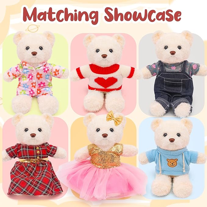 Bear Clothes Outfit with a Bear Doll, Fit Most 12-16 Inch Bears Stuffed Clothes Pajamas Plushy for Stuffed Bear