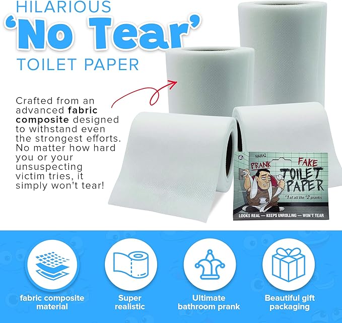 No Tear Prank Toilet Paper - Impossible to Rip Gag for Adults and Kids