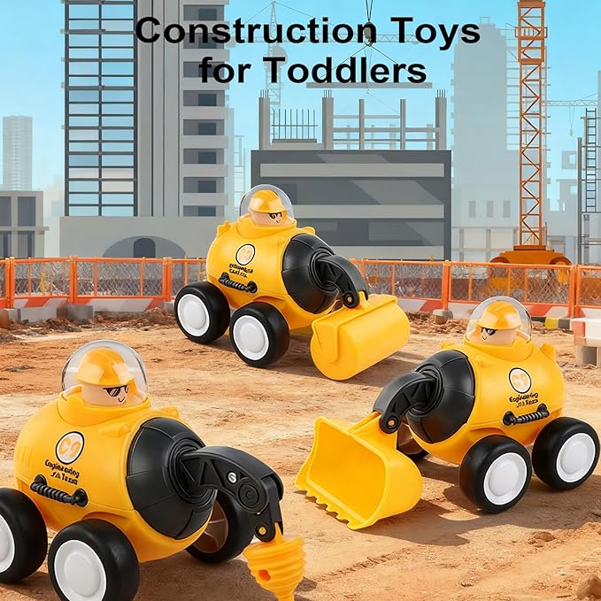 Construction Toys for 2 3 4 5 Years Old Boys Girls Kid Toddlers, Press to Go Engineering Friction Inertia Car Toys for 18 Month, Sandbox Excavator Truck Toys Vehicles, Valentines Day Gifts