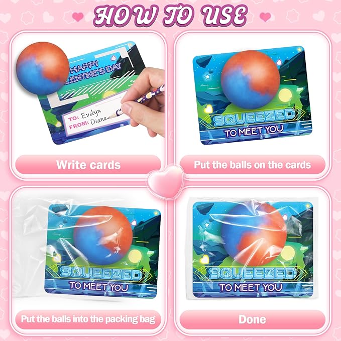 OCHIDO Valentines Greeting Cards for Kids, 24 Packs Valentines Day Cards with Slime Stretchy Squeeze Balls, Kids School Class Exchange Gifts, Classroom Prizes, Valentines Party Favor for Boy Girl