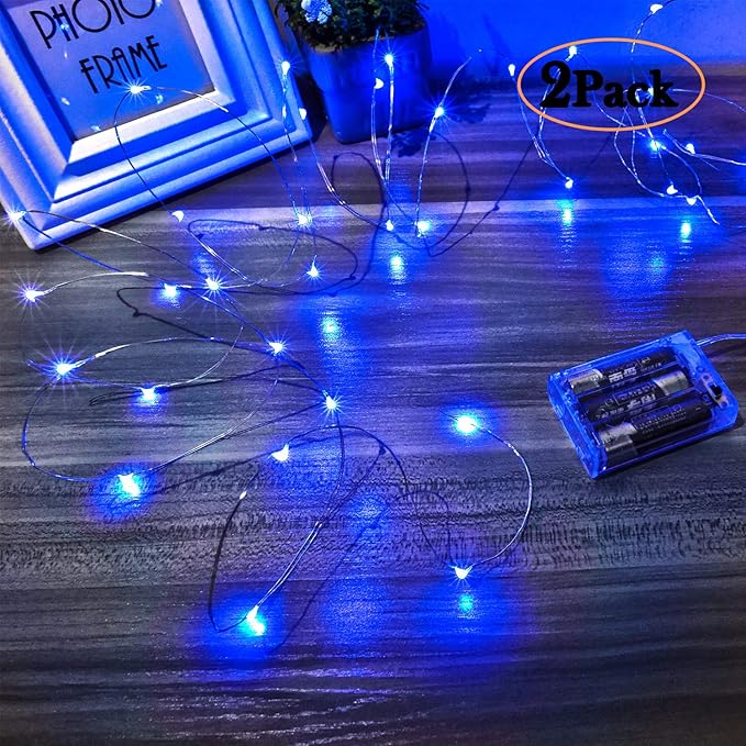 Ariceleo Led Fairy Lights Battery Operated, 1 Pack Mini Battery Powered Copper Wire Starry Fairy Lights for Bedroom, Christmas, Parties, Wedding, Centerpiece, Decoration (5m/16ft Blue)